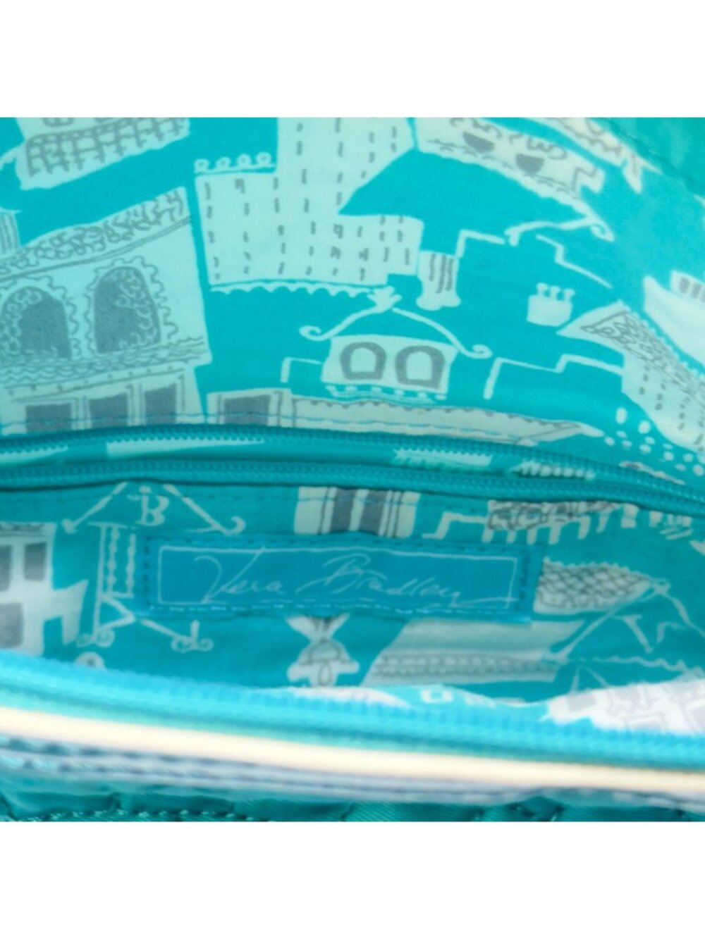 VERA BRADLEY Women's Handbag Blue Quilted Fabric Patent Leather Trim Zip Pocket - Picture 15 of 16